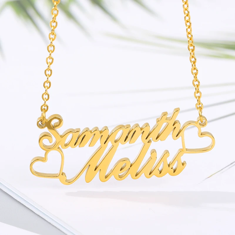 

Stainless Steel Personalized Name Heart Pendant Necklace Handmade Customized Font Nameplate Chain Necklace Jewelry Gifts Fashion