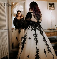 Black And White Wedding Dress Plus Size Bridal Gowns Customized Long Sleeves Lace A-line Bride Dresses Vestido de Novia 2