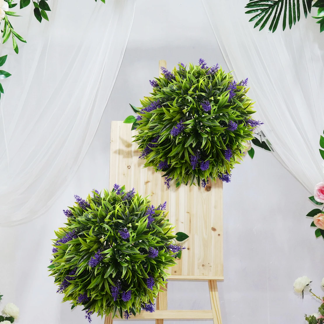30cm Artificial Lavender Flower Topiary Ball Hanging Basket Fake Plant