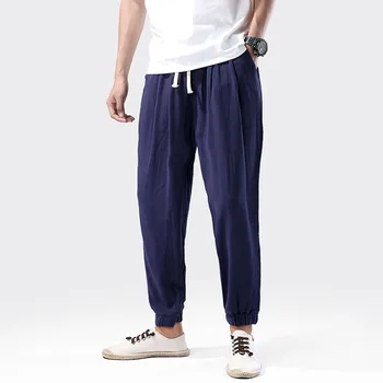 

5XL Casual Trousers Pants Streetwear Plus-Size Drawstring Joggers Cotton Linen Loose Men Harem Pants Y2134
