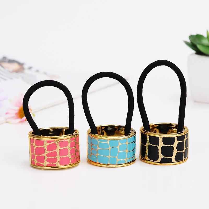 

2Pc/pack Golden Crocodile Plaid Womans Elastic Ponytail Holder Hair Cuff Wrap Tie Band Ring Rope Casual Girls Hair Accessories
