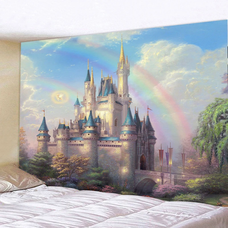 

Mandala Tapestry Wall Hanging Rainbow Castle In Fairy Tale Hippie Beach Throw Rug Carpet Bohemian Home Art Psychedelic Decor