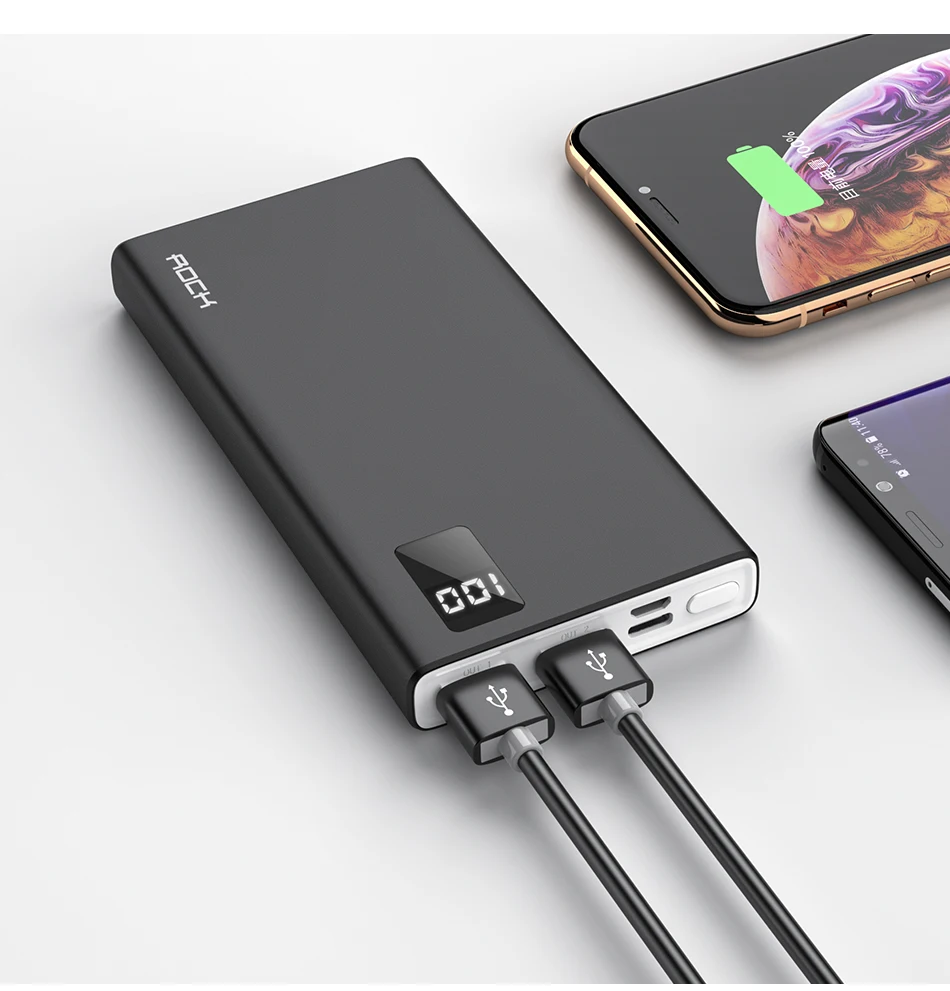 ROCK power Bank для xiaomi mi iPhone mi ni Digital Pover Bank 10000 мАч тонкий внешний аккумулятор Внешняя батарея повербанк Быстрая зарядка