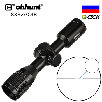 

ohhunt 8X32 AOIR Compact Hunting Tactical Riflescopes Mil Dot Illuminated Glass Etched Reticle Turrets Reset Optics Rifle Scope