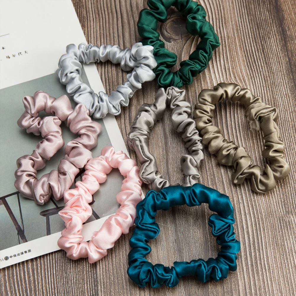 100% Pure Silk Skinnies Scrunchie Hair Bow Ties Ropes Bands Scrunchy Elastics Ponytail Holders for Women Girls Hair Accessories flower hair clips