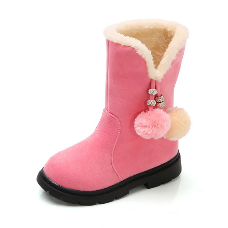Утепленные ботинки для девочек; Новинка года; сезон осень-зима; ботинки для девочек; Детские Теплые Красные зимние ботинки принцессы; детская Рождественская обувь - Цвет: Pink BB