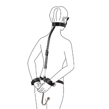 Collar Mouth Plug Anal Hook Bondage Kit Adults Games Sex Handcuffs Anal Hook Adjustable Size Leather Metal Buttplug Flirt Bdsm 2