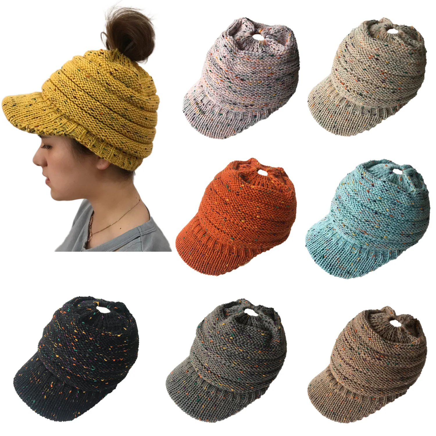 

Winter Knit Hat Stretch Warm Beanie Ski Cap with Visor for Women Girl Newsboy Cabbie Cap Beret