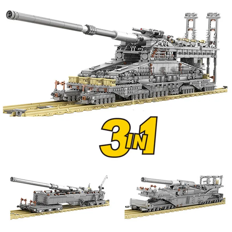 

World War 2 WW2 Soldiers German 80cm Railway Gun "Dora" Armored Vehicle Military SWAT Army Building Blocks Bricks Toys Juguetes