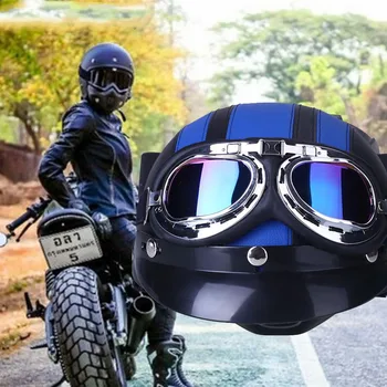 

Outdoor Motorcycle Motorbike Scooter Protective Leather Helmet Goggles Women Men