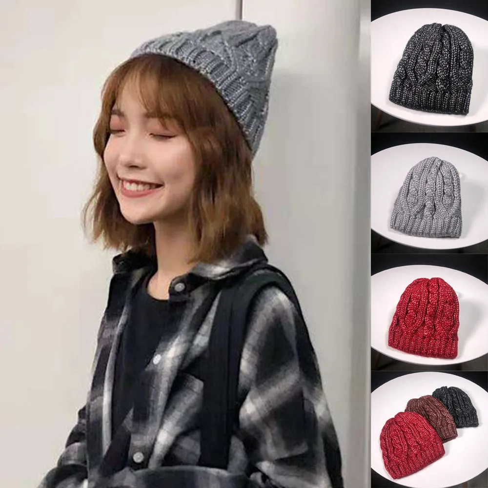 

New Fashion Unisex Skullies Beanies Winter Hats For Women Men Keep Warm Outdoor Hats Knitted Wool Hemming Beanies Cap