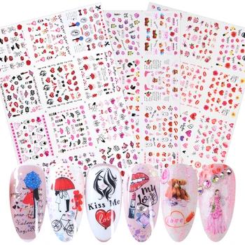 

12pcs Romantic Valentines Water Nail Art Stickers Sexy Lips Flower Heart Slider For Nails Art Decorations Tattoo JIBN1069-1080-1