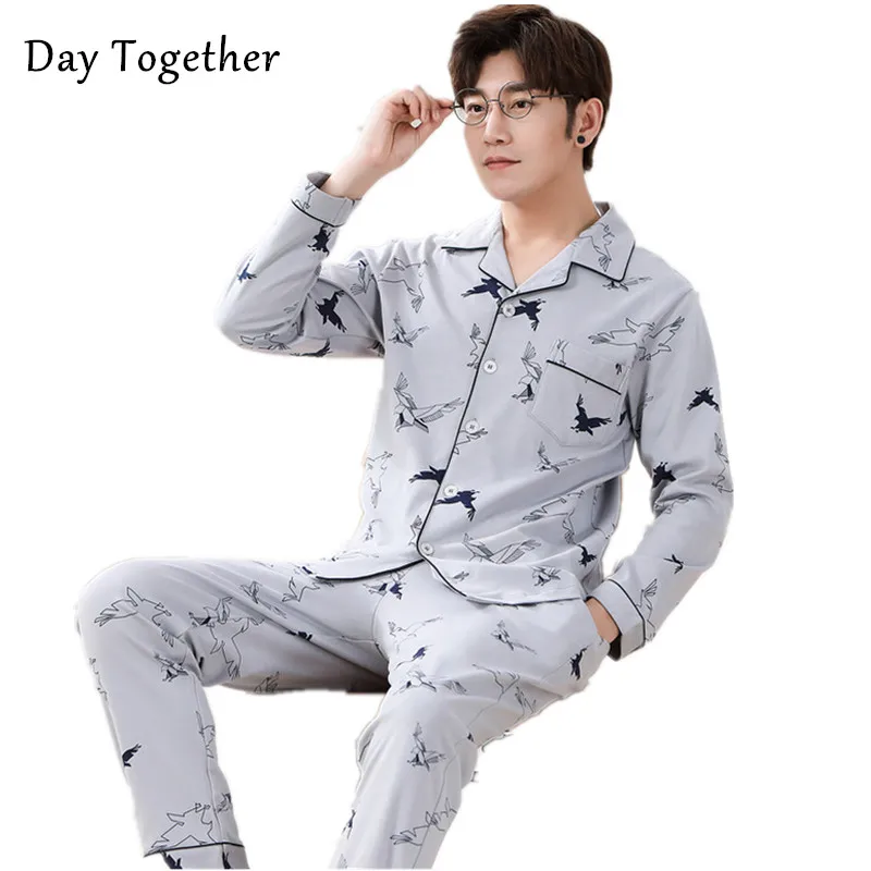 

Men's pyjamas Set autumn cotton Long sleeve cardigan plus-size Sleeping Pajama Suits Homewear Loungewear Mens Home Clothes