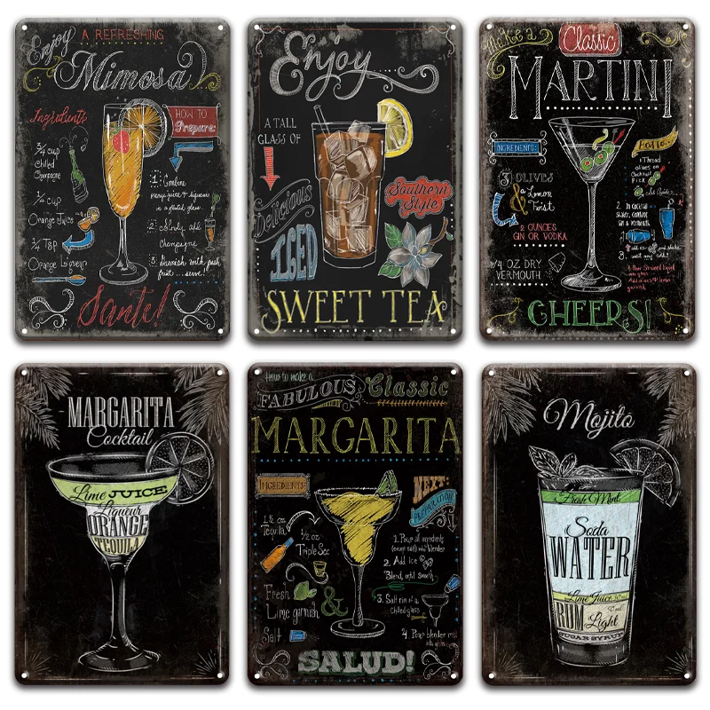 Mojito Martini Коктейльная металлическая настенная жестяная вывеска ирландский паб