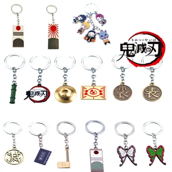 

12pcs Anime Demon Slayer Kimetsu no Yaiba Keychain Brinco Blade of Ghost Key chains Acrylic and zinc alloy keyring Jewelry