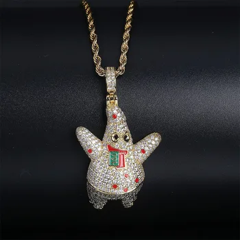 

Hip Hop Micro Paved AAA+ Cubic Zirconia Iced Out Bling Patrick Star Dollars Pendants Necklace for Men Rapper Jewelry Gold Color