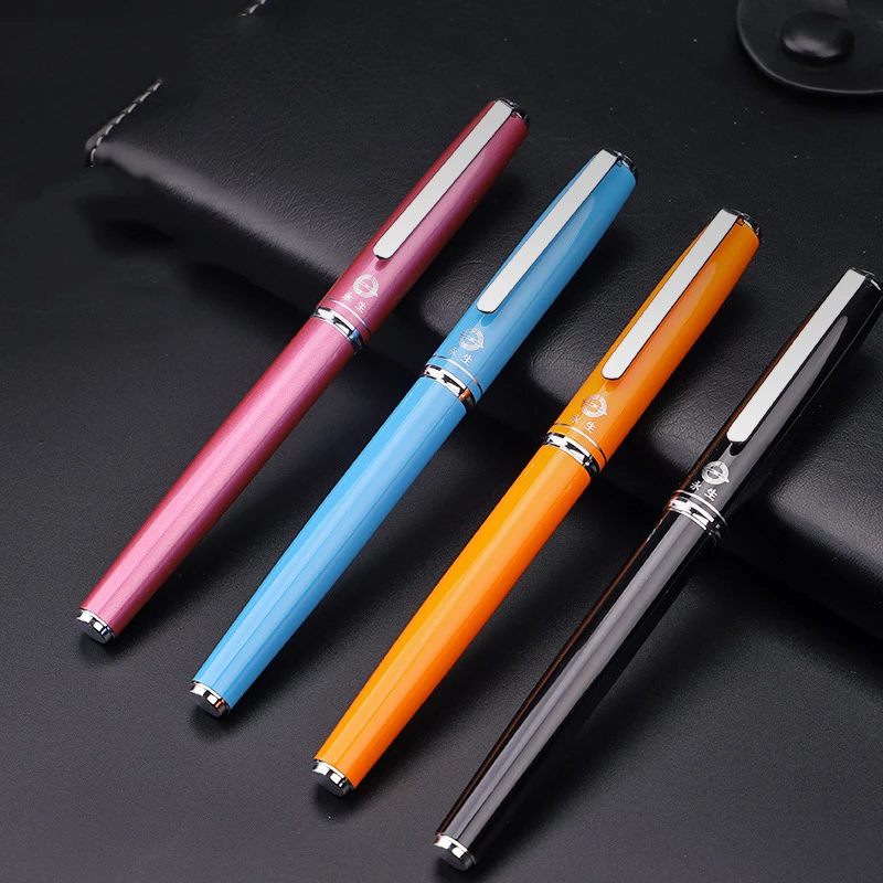 

2020 New Arrival Hided Nib Fountain Pen Silver Clip Black Blue Orange Rose-red for Choose Ink Pens 0.38mm Writing Stationery