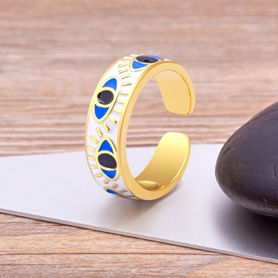 Handmade Enamel Multi-Colors Stackable Band Ring Women Gold Plated Dripping Oil 9 Colors Evil Eye Rainbow Ring Adjustable
