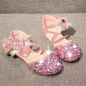 

Flower Children Sandals Knot Leather Shoes Princess Girl Shoes for Kids Glitter Wedding Party sandalia infantil chaussure enfant