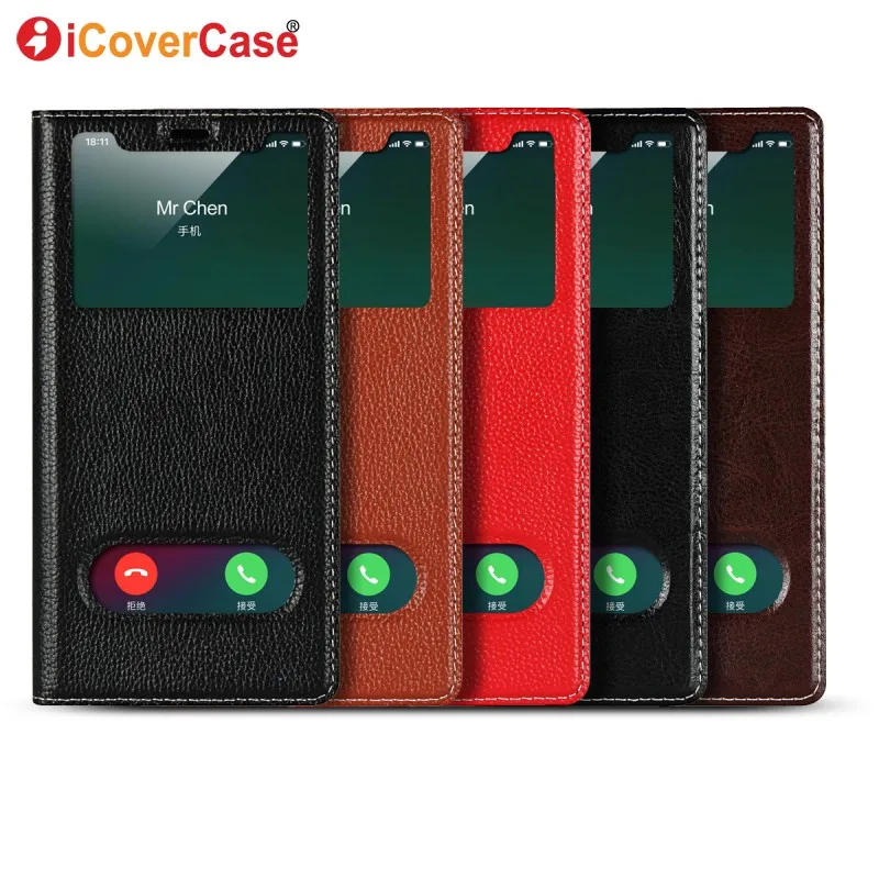 Genuine Leather Case for iPhone 5 5S SE 2020 6 6S 7 8 Plus X XS Max XR XS Case Cover Window View Flip Magnetic Phone Accessory