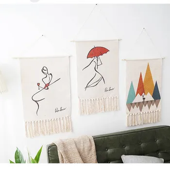 

Hand Knot Woven Tapestry Boho Macrame Wall Hanging Indian Muslim Tassel Cotton Linen Tapestries Home Decor Hanging Ornament