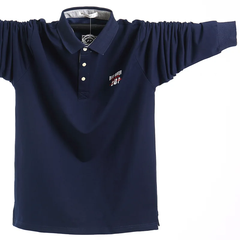 

Pure Color 95% Cotton High Quality Plus Size 4XL 5XL Cowboy Blue Purple Casual Long Sleeve Polo Shirt Men For Young Fashion Soft