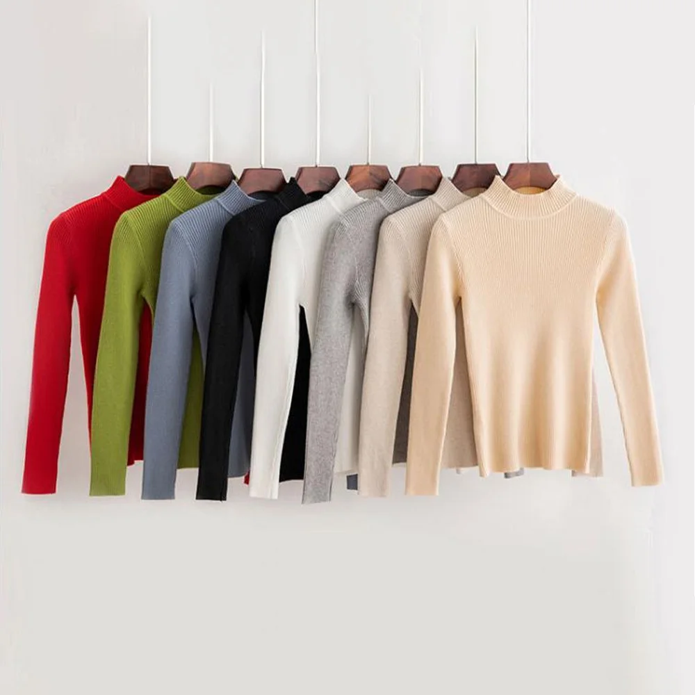 

Women Solid Sweaters Autumn Winter Turtleneck Pullovers Sweaters Primer Shirt Long Sleeve Korean Slim-fit Tight Female Clothes