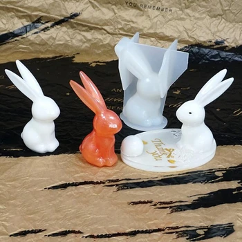 

1PCS 3D rabbit mirror silicone mold diy crystal Epoxy swing table bracket car decoration Epoxy mold