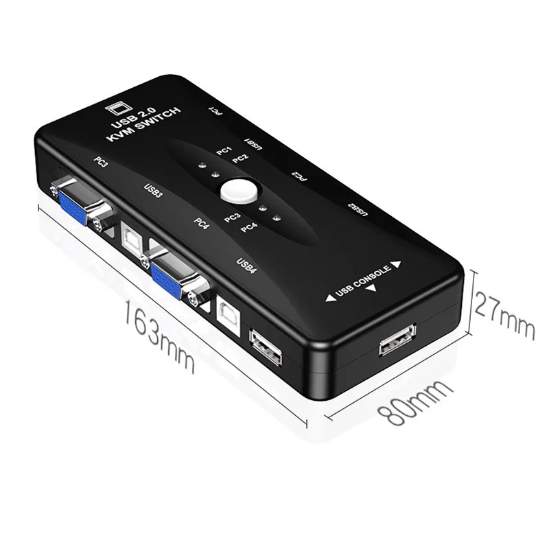 KVM коммутатор 4 порта VGA USB 2,0 концентратор, адаптеры Бесплатный привод 1080p интерфейс для проектора принтер ТВ коробка компьютер несколько ПК