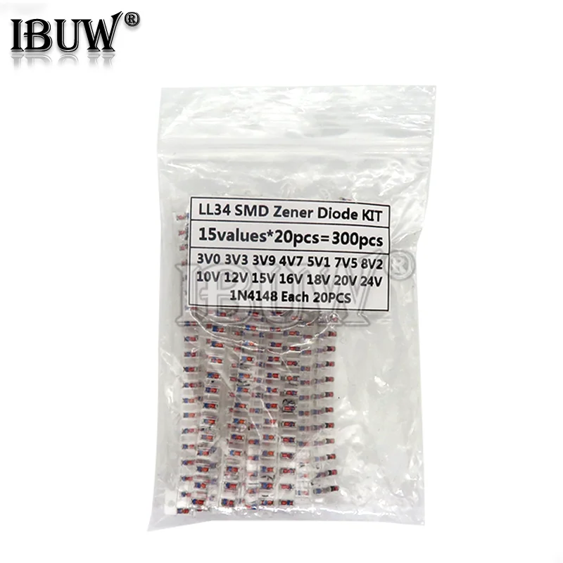 15 видов * 20 штук = 300 шт. LL34 SMD зенеровский Диод комплект посылка 1/2W 3v-24v 1N4148 |