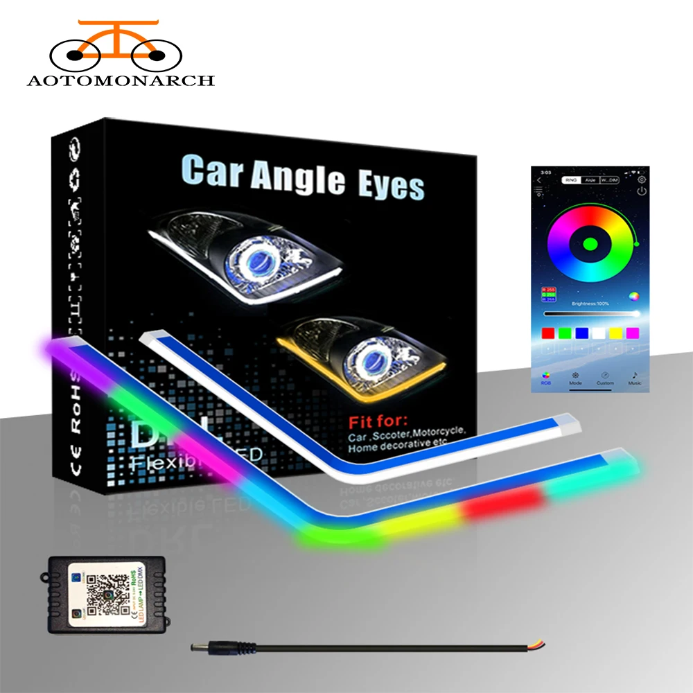 

AOTOMONARCH 2PCS RGB Turn Signal Lights with APP Bluetooth Remote Control Daytime Light for Headlight Assembly Waterproof DC