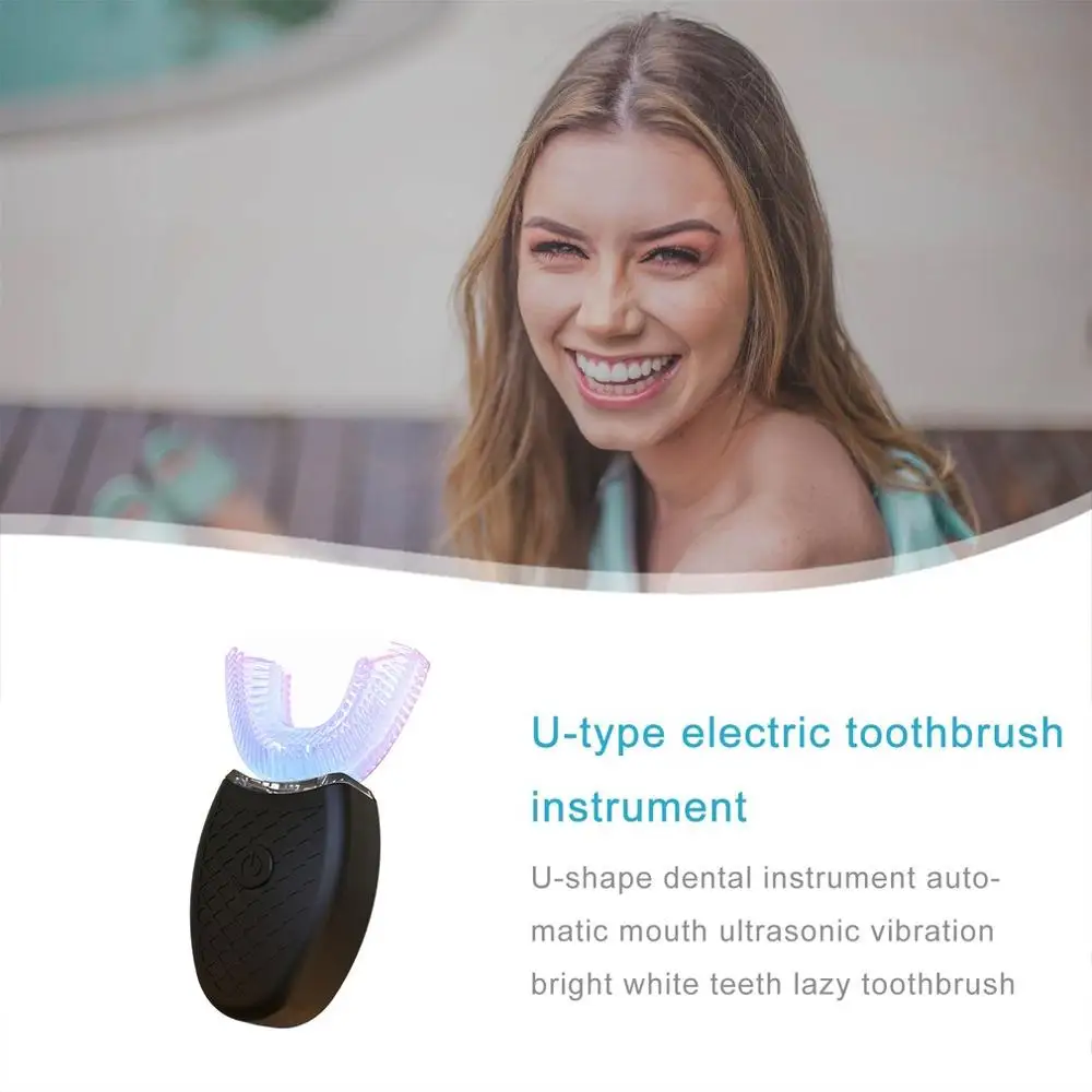 Автоматическая отбеливающая зубная щетка на 360 градусов u-образная электрическая зубная щетка Автоматическая электрическая ультразвуковая вибрационная зубная щетка