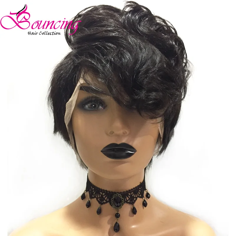 

Bouncing 100% Brazilian Human Remy Hair Natural Color Short Pixies Cut Full Lace Wigs For Woman