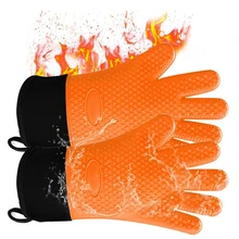 Силиконовые перчатки термостойкие Нескользящие водонепроницаемые супер длинные манжеты защита запястья на все пальцы-духовые перчатки для выпечки, гриля