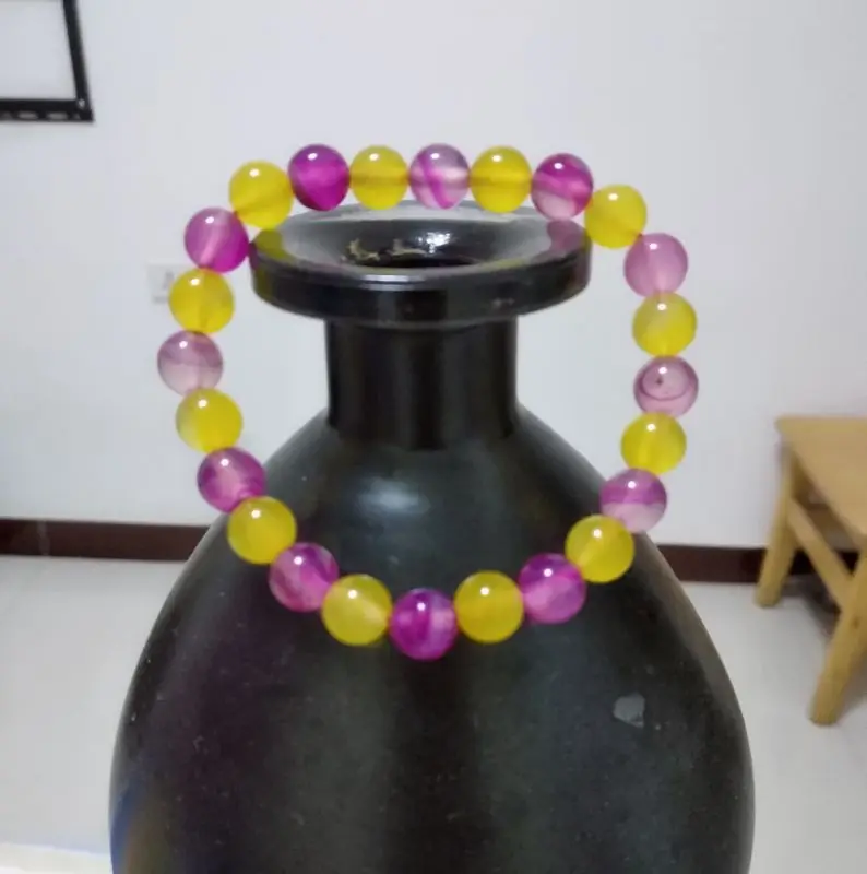 

8mm Nature colorized calcedony Bangle Mala bead chromatic chalcedony Bracelet Amulet