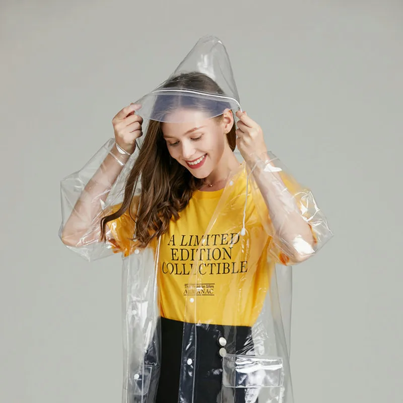 Transparent Raincoat Cloaks For Women Men Waterproof Rain Poncho Coat Reusable With Drawstring Hooded Protective Suit | Дом и сад