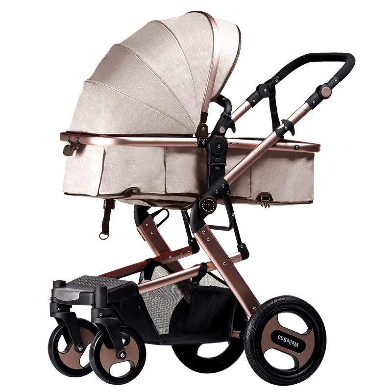 Детская коляска 3 в 1 с автомобильным сиденьем, высокая Ландшафтная коляска, складная детская коляска, автомобильные коляски, Горячая мама, детская прогулочная коляска - Цвет: Golden khaki