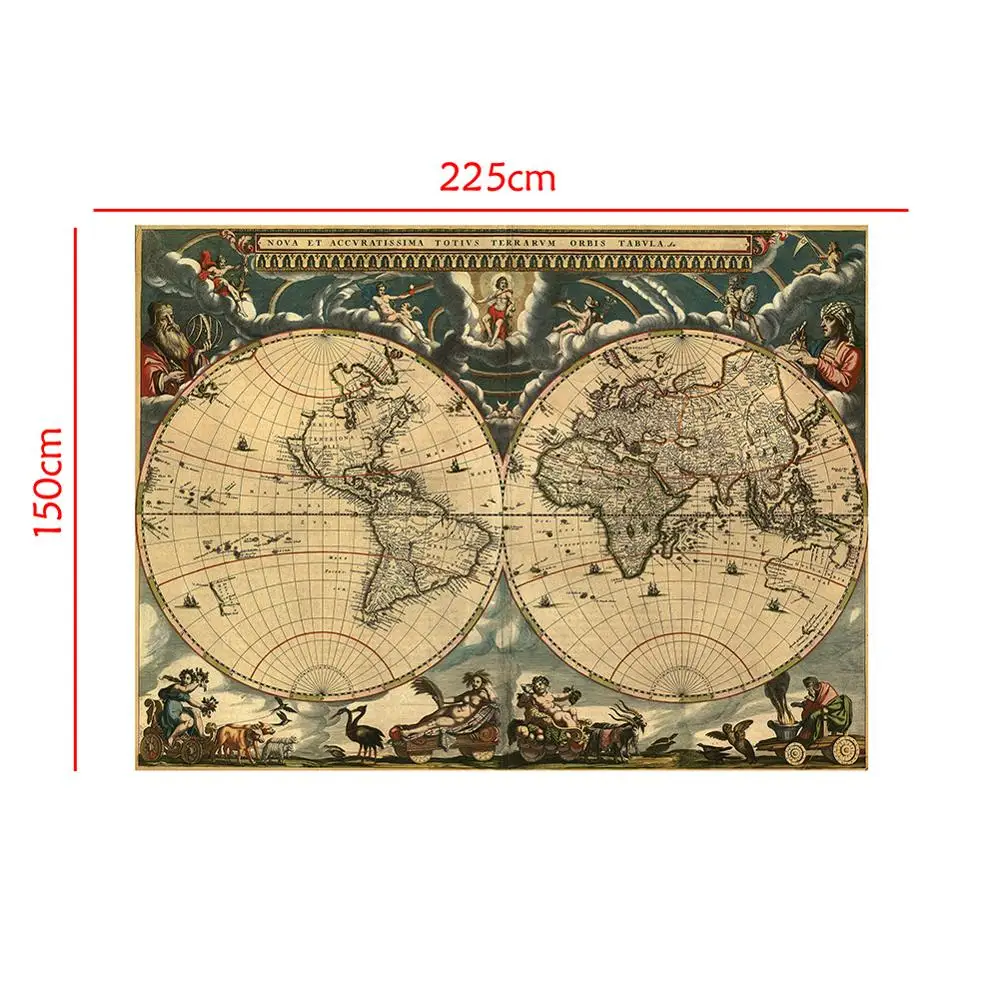 150x225cm Medieval Map Latin Portuguese Non-woven Waterproof Map Retro Style Decorative