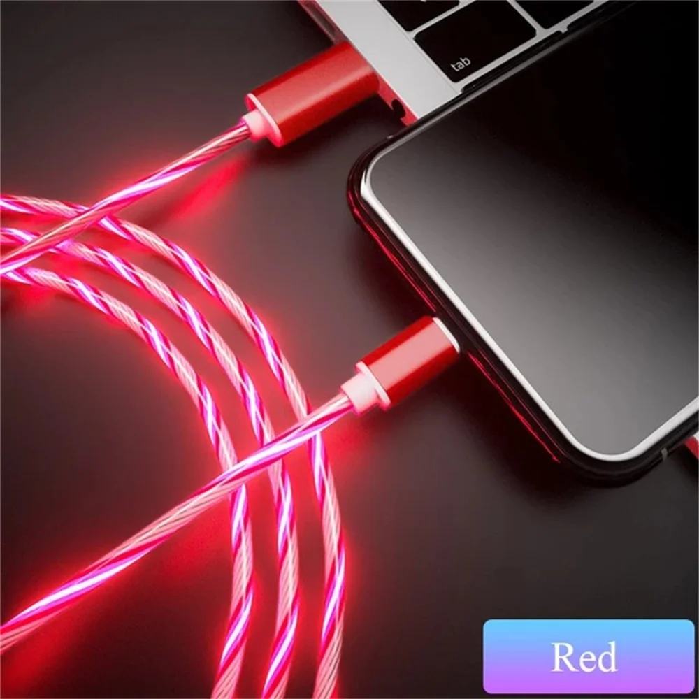 Colorful Light LED Type-C USB Charging Cable for Samsung Galaxy S21 Ultra Fast Charging Cable for Xiaomi 11T Pro Android Line usb triple socket Chargers