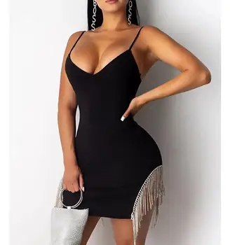 

Hot Sale 2020 Sexy Sleeveless Black White Tassel Tassel Women Summer Bandage Dress Designer Fashion Evening Party Dress Vestido