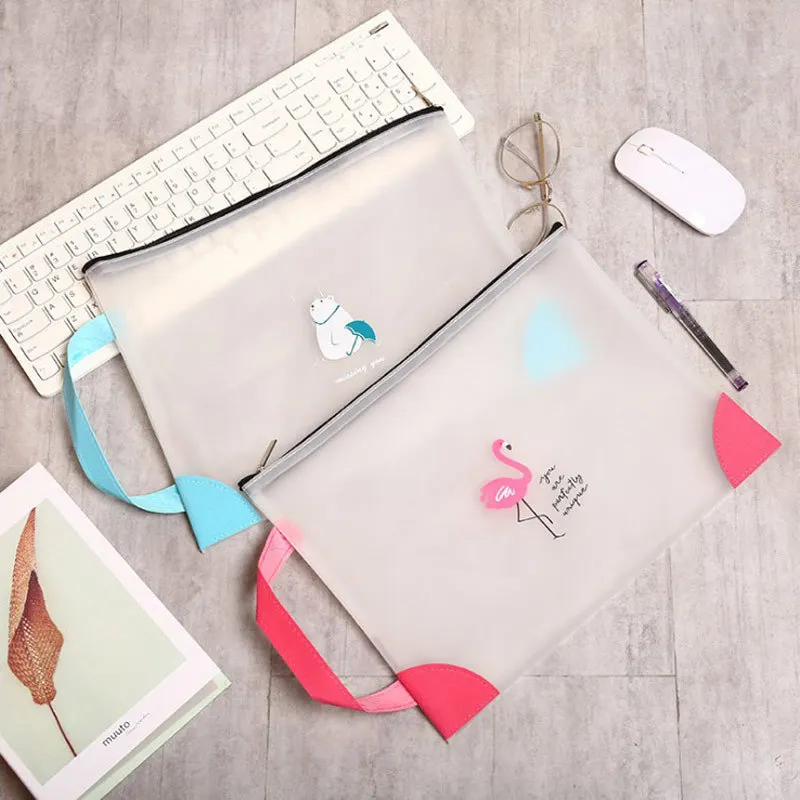 

Customizable-Creative Hand Transparent PVC Zip File Holder South Korea Students Simple A4 Stationery File Storage Bag