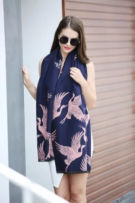 SELLWORLD японский стиль кимоно кран узор кашемир как мода для женщин Зимний Шерстяной длинный шарф 190 см* 65 см