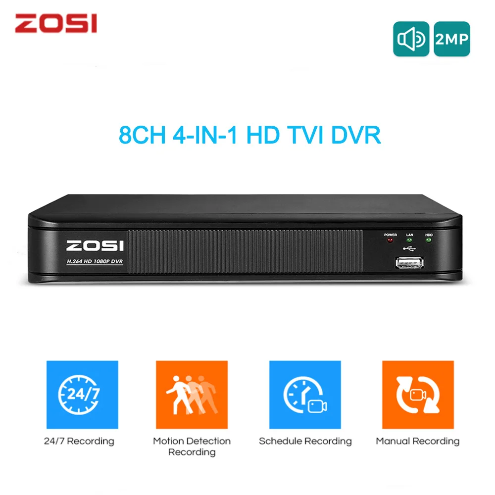 ZOSI 1080p H.264 VGA HDMI Security 4 IN 1 8CH CCTV DVR Video Recorder Digital For TVI AHD CVI Analog Camera