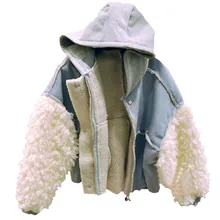 Новая модная куртка-бомбер из искусственного меха ягненка женская шерстяная локомотив меховая верхняя одежда с капюшоном рукав летучая мышь Теплый кардиган