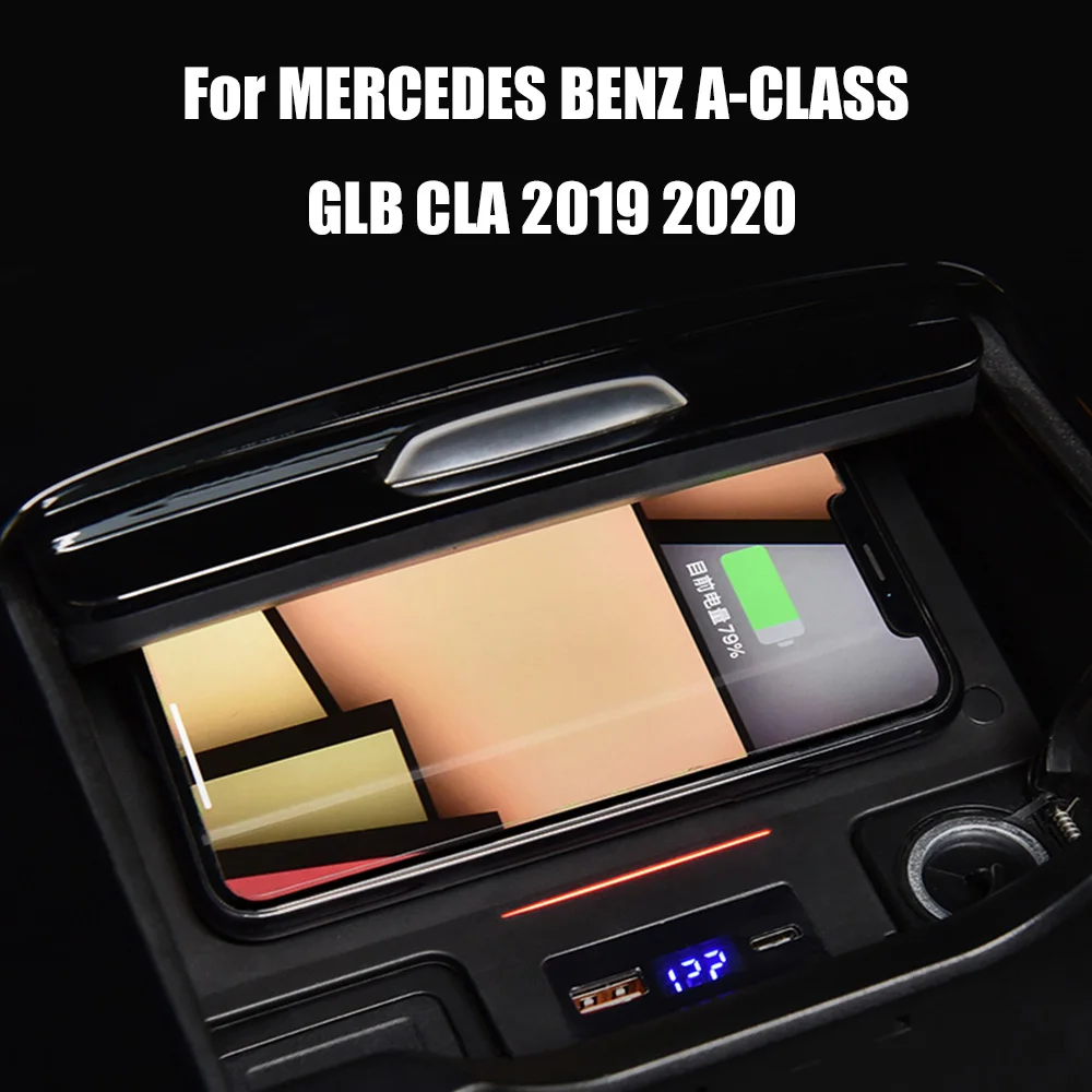 

Автомобильное беспроводное зарядное устройство для телефона для Mercedes Benz W177 W247 W188 CLA/GLB/GLA /A/B-Class 2019 2020 PD Быстрая зарядка USB