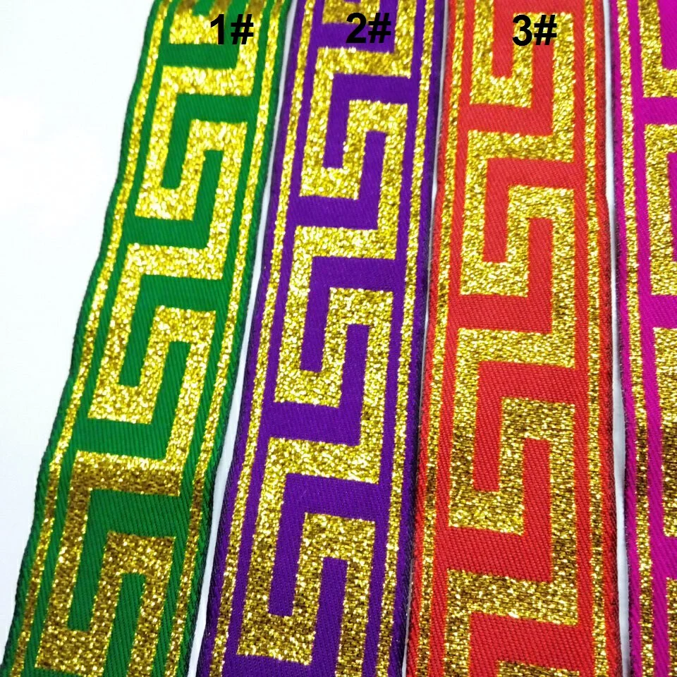 3.3cm 33mm 1-3/8&lsquo;&rsquo; DIY Ribbon Handmade Curtain National Jacquard Garment Woven Webbing Golden Metallic Greek Key Great Wall Trim