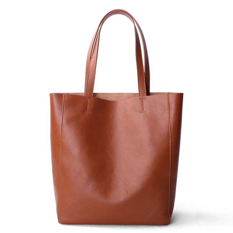 

2019 New Style Tote Bag Full-grain Leather Simple Portable Shoulder Bag Large Capacity Genuine Leather Tote Bag WOMEN'S Bag