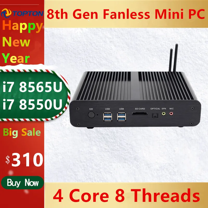 2020 Topton i7 8565U/8550U безвентиляторный мини ПК виски озеро 4 ядра 8 нитей 2 * DDR4 M.2 PCIe