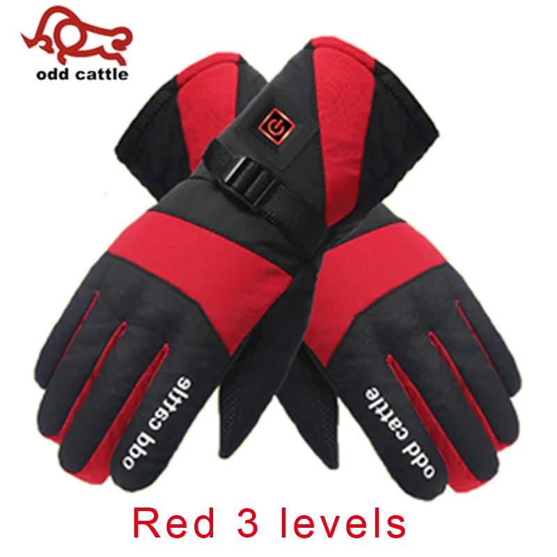 Red 3 levels Зимние теплые электрические теплые перчатки с аккумулятором, 7,4 В, перчатки с подогревом для езды на мотоцикле, велосипеде, лыжах, перчатки унисекс - Цвет: Red 3 levels