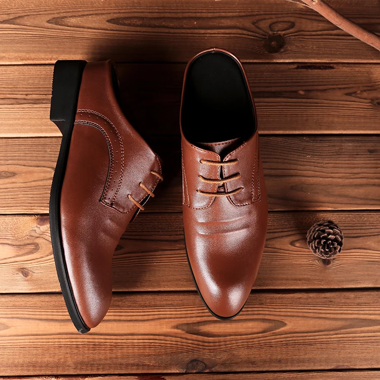 Mazefeng/Мужская обувь, увеличивающая рост; тапочки на шнуровке; мужские тапочки; Простые повседневные тапочки; однотонные кожаные шлепанцы с круглым носком